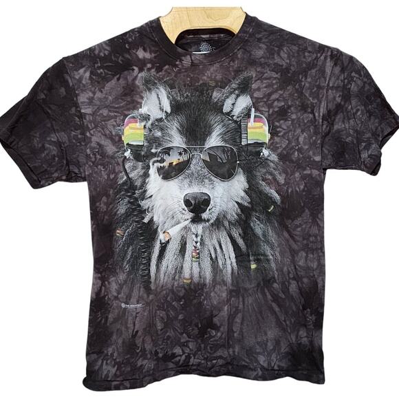 The Mountain Other - The Mountain T Smoking Rasta DJ Wolf Tie Dye Print T-Shirt Men's Size Large L